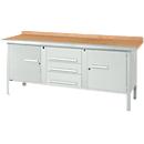 Établi à 3 éléments PWi 200-4 Schäfer Shop Select, plateau en hêtre multiplex, avec chant en acier, L 2000 x P 700 x H 840 mm, jusqu'à 750 kg, gris clair