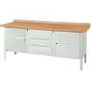 Établi à 3 éléments PWi 200-4 Schäfer Shop Select, plateau en hêtre multiplex, L 2000 x P 700 x H 840 mm, jusqu'à 750 kg, gris clair