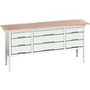 Etabli à bacs Bott verso, avec plateau en multiplex, 9 tiroirs, L 2000 x P 600 x H 830 - 930 mm, gris clair RAL 7035