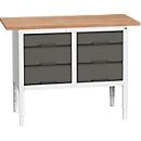 Etabli à bacs Bott verso, plateau en multiplex, 6 tiroirs, L 1250 x P 600 x H 830 - 930 mm, RAL 7035 gris clair / gris anthracite