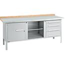 Établi à caisson Schäfer Shop Select PW 200-1, plateau en hêtre multiplex, avec couvercle en acier, jusqu'à 750 kg, L 2000 x P 700 x H 840 mm, aluminium blanc
