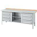 Établi à caisson Schäfer Shop Select PW 200-2, plateau en hêtre multiplex, avec couvercle en acier, jusqu'à 750 kg, L 2000 x P 700 x H 840 mm, aluminium blanc