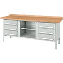 Établi à caisson Schäfer Shop Select PW 200-2, plateau en hêtre multiplex, jusqu'à 750 kg, L 2000 x P 700 x H 840 mm, gris clair