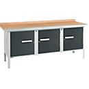 Etabli à caisson Schäfer Shop Select PW 200-3, plateau en hêtre multiplex, avec chant en acier, jusqu'à 750 kg, L 2000 x P 700 x H 840 mm, anthracite