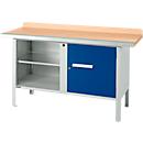 Établi à caisson Schäfer Shop Select PWi 150-1, plateau en hêtre multiplex, avec chant en acier, jusqu'à 750 kg, L 1500 x P 700 x H 840 mm, bleu gentiane