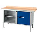 Établi à caisson Schäfer Shop Select PWi 150-1, plateau en hêtre multiplex, avec chant en acier, jusqu'à 750 kg, L 1500 x P 700 x H 840 mm, bleu gentiane