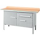 Établi à caisson Schäfer Shop Select PWi 150-3, plateau en hêtre multiplex, avec chant en acier, jusqu'à 750 kg, L 1500 x P 700 x H 840 mm, aluminium blanc