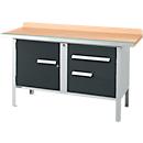 Etabli à caisson Schäfer Shop Select PWi 150-3, plateau en hêtre multiplex, avec chant en acier, jusqu'à 750 kg, L 1500 x P 700 x H 840 mm, anthracite
