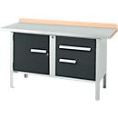 Etabli à caisson Schäfer Shop Select PWi 150-3, plateau en hêtre multiplex, avec couvercle en acier, jusqu'à 750 kg, L 1500 x P 700 x H 840 mm, anthracite