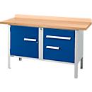 Établi à caisson Schäfer Shop Select PWi 150-3, plateau en hêtre multiplex, jusqu'à 750 kg, L 1500 x P 700 x H 840 mm, bleu gentiane