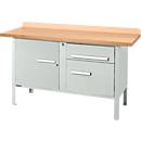 Établi à caisson Schäfer Shop Select PWi 150-3, plateau en hêtre multiplex, jusqu'à 750 kg, L 1500 x P 700 x H 840 mm, gris clair