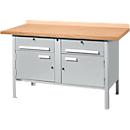 Etabli avec armoires Schäfer Shop Select PWi 150-0, plateau en hêtre multiplex, jusqu'à 750 kg, L 1500 x P 700 x H 840 mm, aluminium blanc