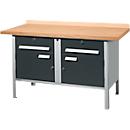 Etabli avec armoires Schäfer Shop Select PWi 150-0, plateau en hêtre multiplex, jusqu'à 750 kg, L 1500 x P 700 x H 840 mm, anthracite/aluminium blanc