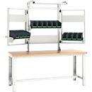 Établi Bott cubio, avec cadre de réception et cadre pivotant, lampe, plateau multiplex en hêtre, jusqu'à 800 kg, L 2000 x P 750 mm, gris clair