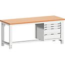 Etabli Bott cubio, bois de hêtre rouge, L 2000 x P 750 x H 740-1140 mm, 1200 kg, gris clair RAL 7035