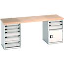 Etabli Bott Cubio, plateau en hêtre multiplex, L 2000 x P 750 x H 940 mm, jusqu'à 1500 kg, 7 tiroirs, gris clair (RAL 7035)