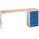 Etabli Bott verso, jusqu'à 600 kg, 7 tiroirs, L 2000 x P 600 x H 930 mm, hêtre multiplex, acier, gris