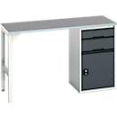 Établi Bott verso, plateau en linoléum, 2 tiroirs, 1 porte, 1 tablette, L 1500 x P 600 x H 930 mm, gris clair / gris anthracite