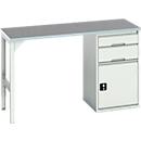 Établi Bott verso, plateau en linoléum, 2 tiroirs, 1 porte, 1 tablette, L 1500 x P 600 x H 930 mm, gris clair