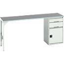 Établi Bott verso, plateau en linoléum, 2 tiroirs, 1 porte, 1 tablette, L 2000 x P 600 x H 930 mm, gris clair