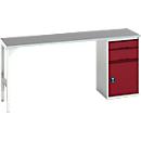 Établi Bott verso, plateau en linoléum, 2 tiroirs, 1 porte, 1 tablette, L 2000 x P 600 x H 930 mm, gris clair / rouge pourpre
