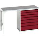 Etabli Bott verso, plateau en linoléum, 7 tiroirs, L 1500 x P 600 x H 930 mm, gris clair / rouge pourpre