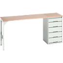 Établi Bott verso, plateau en multiplex, 5 tiroirs, L 2000 x P 600 x H 930 mm, gris clair