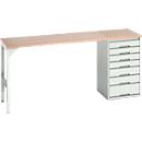 Établi Bott verso, plateau en multiplex, 7 tiroirs, L 2000 x P 600 x H 930 mm, gris clair