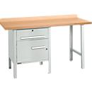 Etabli combiné Schäfer Shop Select PWi 150-2, plateau en hêtre multiplex, jusqu'à 750 kg, L 1500 x P 700 x H 840 mm, gris clair