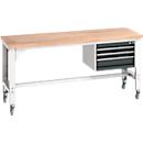 Etabli cubio Bott, 4 roulettes, avec armoire suspendue, plateau en hêtre massif, L 2000 x P 750 mm, charge max. 300 kg, anthracite/gris clair