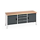 Établi cubio Bott, avec 3 tiroirs, acier, plateau en hêtre multiplex, L 2000 x P 750 x H 840 mm, gris clair/anthracite