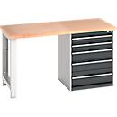 Etabli cubio Bott, avec armoire à tiroirs, plateau multiplex en hêtre, L 1500 x P 750 x H 840 mm, capacité de charge 1200 kg, acier, anthracite/gris clair