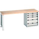Etabli cubio Bott, avec armoire à tiroirs, plateau multiplex en hêtre, L 2000 x P 750 x H 840 mm, charge max. 700 kg, gris clair RAL 7035