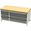Établi large Otto Kind, modèle 420, à fleur, plateau en multiplex de hêtre, charge maximale de 1 400 kg, L 1 697 x P 750 x H 850 mm, acier, verrouillage central, gris clair/gris poussière