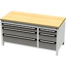 Établi large Otto Kind, type 430, plateau en hêtre multiplex, à fleur, jusqu'à 1 400 kg, L 1 697 x P 750 x H 850 mm, acier, verrouillage central, gris clair/gris poussière