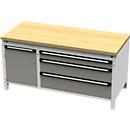 Établi large Otto Kind, type 440, plateau en multiplex de hêtre, à fleur, jusqu'à 1 400 kg, L 1 697 x P 750 x H 850 mm, acier, verrouillage central, gris clair/gris poussière