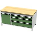 Établi large Otto Kind, type 440, plateau en multiplex de hêtre, à fleur, jusqu'à 1 400 kg, L 1 697 x P 750 x H 850 mm, acier, verrouillage central, gris clair/vert réséda