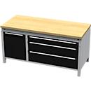 Établi large Otto Kind, type 440, plateau en multiplex de hêtre, affleurant, jusqu'à 1 400 kg, L 1 697 x P 750 x H 850 mm, acier, verrouillage central, aluminium blanc/noir profond