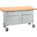 Etabli mobile Schäfer Shop Select PWi 150-0, plateau en hêtre multiplex, jusqu'à 400 kg, L 1500 x P 700 x H 840 mm