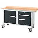 Etabli mobile Schäfer Shop Select PWi 150-3, plateau en hêtre multiplex, avec chant en acier, jusqu'à 400 kg, L 1500 x P 700 x H 840 mm