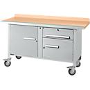 Etabli mobile Schäfer Shop Select PWi 150-3, plateau en hêtre multiplex, avec chant en acier, jusqu'à 400 kg, L 1500 x P 700 x H 840 mm