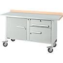 Etabli mobile Schäfer Shop Select PWi 150-3, plateau multiplex décor hêtre, avec couvercle en acier, jusqu'à 400 kg, L 1500 x P 700 x H 840 mm