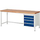 Établi série 8162, hauteur ajustable, 4 tiroirs, l. 2000 x P 700 x H 840 – 1040 mm