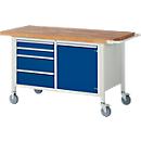 Établi série 8470, mobile, 4 tiroirs, 1 porte, largeur 1500