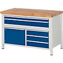Établi série 8922, 5 tiroirs, 2 étagères avec porte, hauteur ajustable, l. 1250 x P 700 x H