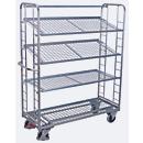 Etagenwagen, Stahl/Drahtgitter, silber, 4 Etagen, 1650 x 650 mm, 2 Stirnwände mit Rundstahlverstrebung, EasySTOP, bis 400 kg