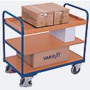 Etagenwagen, Stahl/MDF-Platte, Enzianblau/Buche-Dekor, 3 Etagen, 1000 x 700 mm, EasySTOP, bis 250 kg