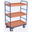 Etagenwagen, Stahl/MDF-Platte, Enzianblau/Buche-Dekor, 3 Etagen, 1165 x 755 mm, EasySTOP, bis 250 kg
