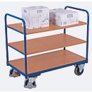 Etagenwagen, Stahl/MDF-Platte, Enzianblau/Buche-Dekor, 3 Etagen, 850 x 500 mm, EasySTOP, bis 250 kg