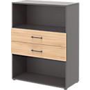 Etagère combinée avec 2 tiroirs TEMPIO - en bois - l. 800 x P 340 x H 1070 mm - anthracite/chêne hickory